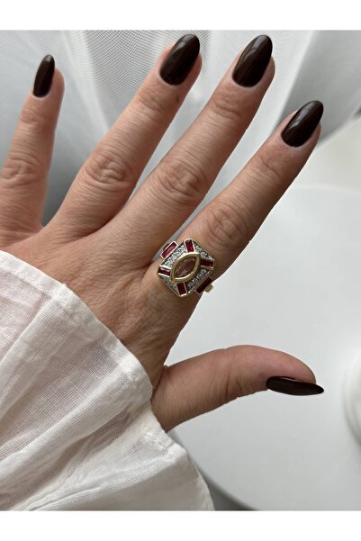 CHARMLUCKY خاتم مزيج من الأحجار الوردية (قابل للتعديل)