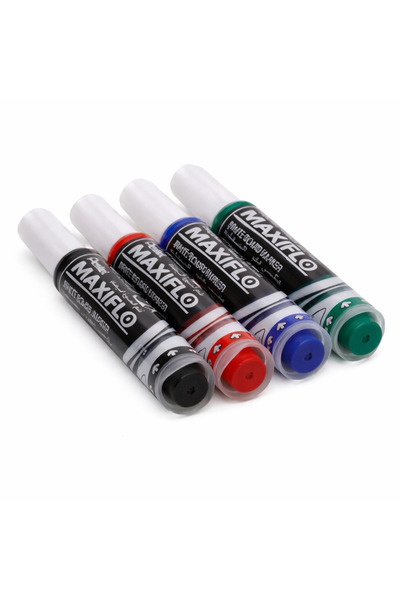 MAXIFLO Pentel Japanese Whiteboard Marker Set - 4 Wide Colors with Ink that L...