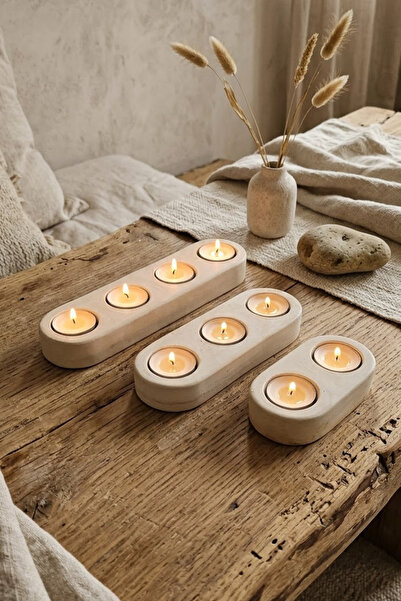 Merely Sare Aura Priz Modern & Minimalist Dekoratif Tealight Mumluk 3'lü Set