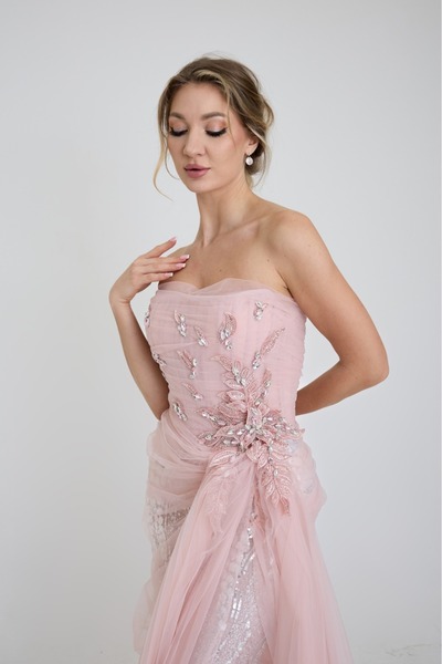 ROJBEY KADIN ABİYE STRAPLEZ PAYET VE İŞLEME DETAYLI ŞIK UZUN ELBİSE