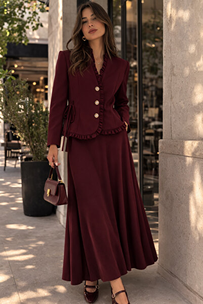 MODA S&S BZLİNE Vintage Style Side Tie-Detail Jacket Skirt Set