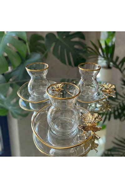 ÇNR Home Collection Luxury 6-Person 12-Piece Butterfly Gold Gilded Tea Set