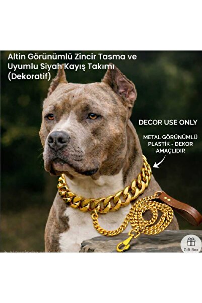 aurellen Gold Zincir Köpek Tasması ve Zincir Kayış - Dekoratif Plastik Zincir...