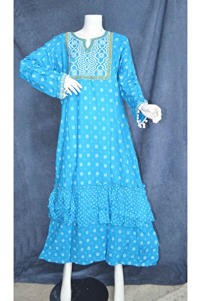 Zainah Embroidered Full-Sleeve Viscose Jalabiya - Tiered Maxi Kaftan Dress fo...