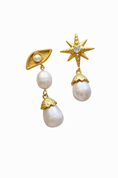 CHARMLUCKY Steel Eye-Stars Pearl Earrings