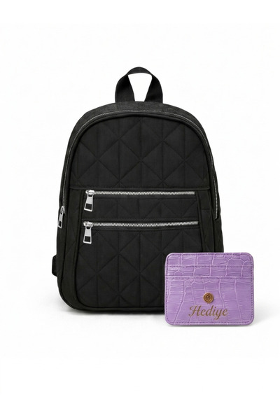 İKRA ÇANTA Quilted Backpack Lila Card Holder Wallet Gifted