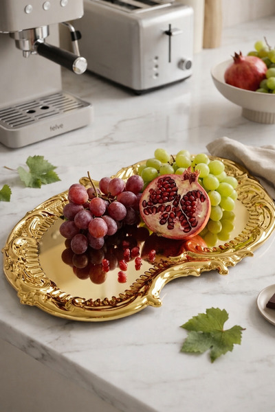 Marla Life Lüks Home Altın Sarısı Aynalı Dekoratif Tepsi - El İşçiliği Varakl...