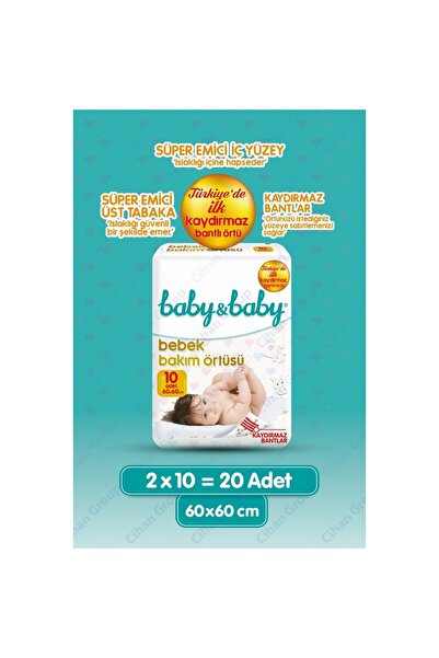 Baby&Baby Baby & Baby Kaydırmaz Bantlı Bebek Bakım Örtüsü 10 Lu 2 Paket 20 Ku...