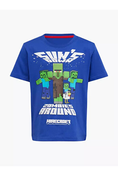 MINECRAFT Tricou cu mânecă scurtă din bumbac Zombies Around, albastru, 116 cm...
