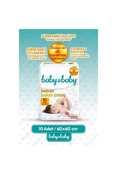 Baby&Baby Baby & Baby Kaydırmaz Bantlı Bebek Bakım Örtüsü 10 Kullanım 60 x 60 cm