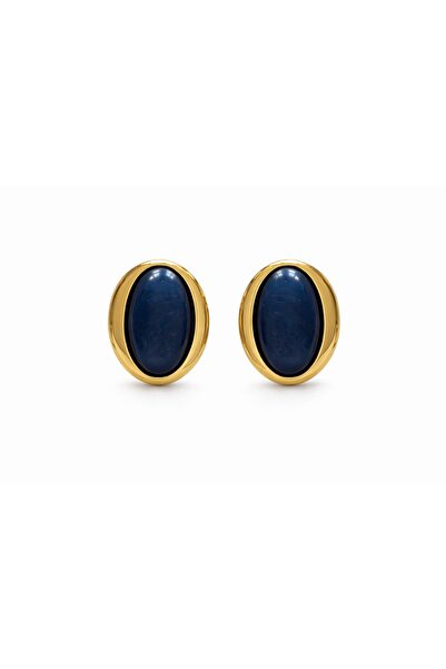 CHARMLUCKY Steel Blue Oval Earrings