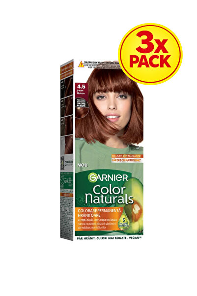 Garnier 3x PACK Color Naturals Permanent Hair Dye with Ammonia, Shade 4.5 Mah...