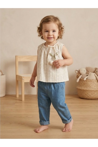 Noy Noy Baby Girl and Child Set 3D Tulip Detailed Blouse Denim Pants Blouse S...