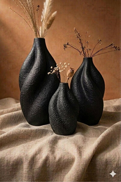 muffag Set de vaze decorative moderne, ondulate, din 3 piese – aspect ceramic...