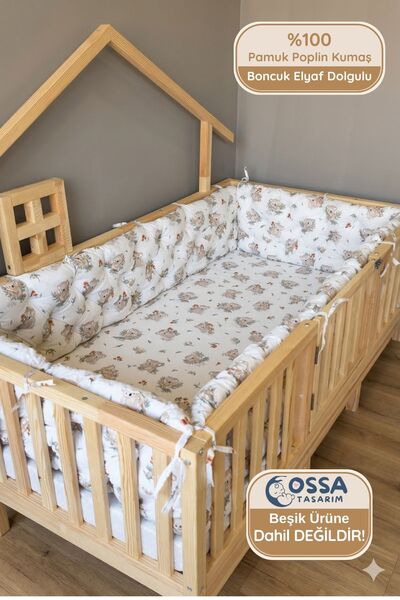 yasetex tasarım Montessori ve Beşik İçin 4 Kenar Koruma Seti Pamuk Kumaş Koal...