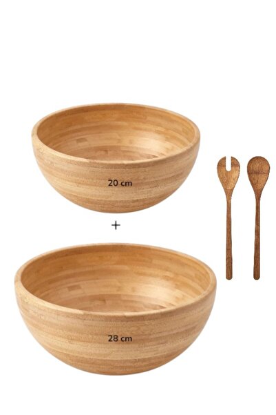 IKEA Blanda Bamboo Bowl 28 cm - 20 cm and Serving Spoons Set of 3