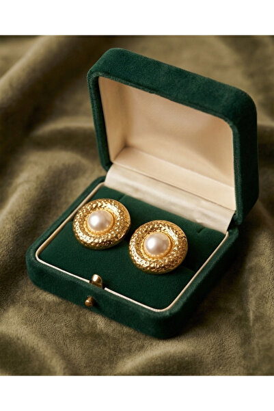 HOSBUTIK Çelik gold incili klipsli küpe