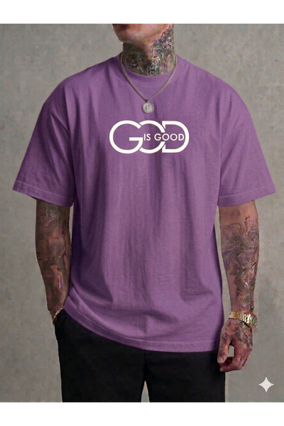 ALİ.COM Unisex GOD IS GOOD cu imprimeu guler rotund bumbac llu supradimension...
