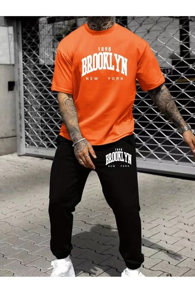 puolikuu Men's Oversized Tracksuit Set - Brokkyln Printed Tshi̇rt - Eşortman