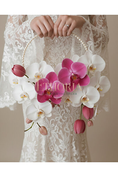Ethoria & Walloo Ethoria Orchid Romantik Gelin Buketi Zarif Düğün Çiçeği Geli...