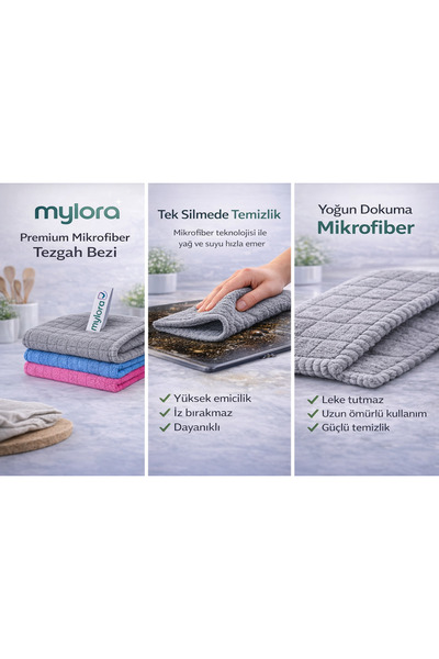mylora (3 Adet) Mikrofiber Mutfak Bezi | Ultrafiber Temizlik Bezi | Lekesiz v...