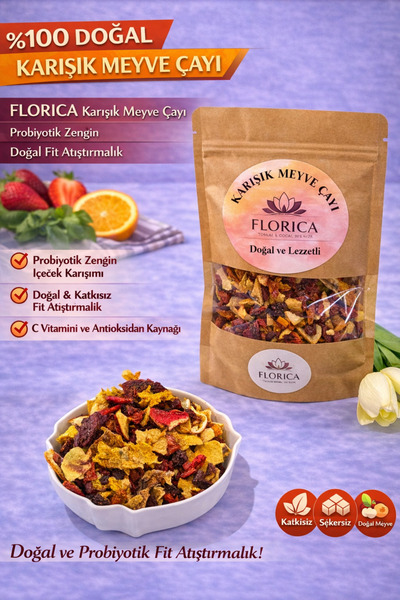FLORICA 100 g Karışık Meyve Çayı Doğal Meyve Karışımı Probiyotik Vitaminli Şe...