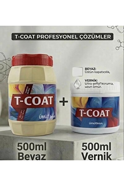 mbs kimya T-Coat Yeni Nesil Dönüşüm Boyası (Beyaz 500ML+500ML Vernik)Ahşap-Ca...