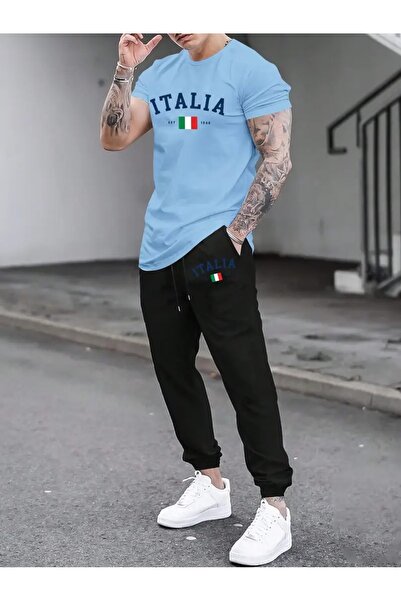puolikuu Men's Oversized Tracksuit Set - Italy Est 1 B Printed Tshirt - Track...