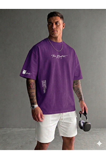 ALİ.COM Unisex Μπλουζάκι The Boston με τύπωμα Crew Neck Βαμβάκι llu oversized