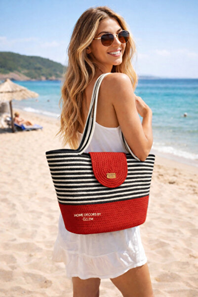 home decors by özlem حقيبة كتف من القش حقيبة شاطئية حقيبة يومية مصنوعة يدويًا