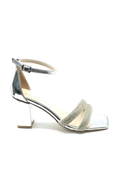 KOCAMANLAR İremsu Double Stripe Stone Heeled Women's Evening Dress Shoes Silver