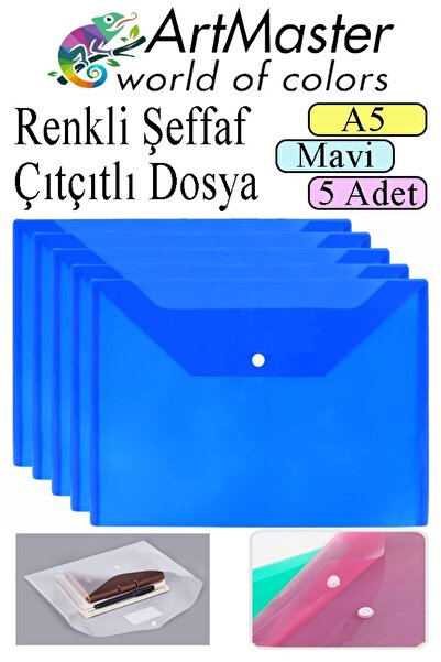Artmaster Plavi A5 Snap Fajl Prozirna Kuverta Fajl 5 Komada 17x22 cm Snap Faj...