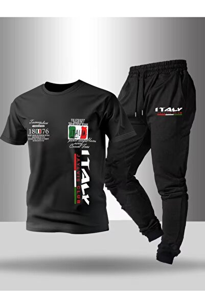 puolikuu Men's Oversized Tracksuit Set - Full Set Italy Printed T-Shirt - Tra...