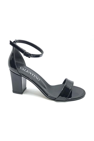 KOCAMANLAR Medium Heel Single Strap Women's Heeled Shoes Black-Patterned