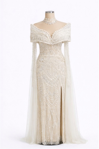 Niobe KADIN ABİYE İŞLEMELİ YAKA KOL DETAYLI NİKAH VE KOKTEYL ELBİSESİ