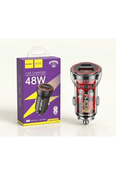 Generic Recrsi Double Port Car Charger – Model CAR-E44, 48W | Fast Charging S...