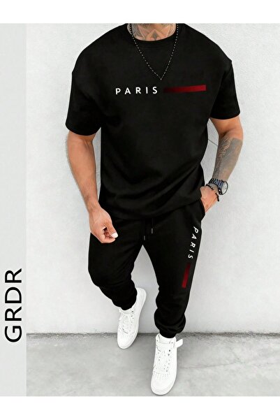 puolikuu Men's Oversized Tracksuit Set - Parisbmba Printed Tshi̇rt - Eşortman