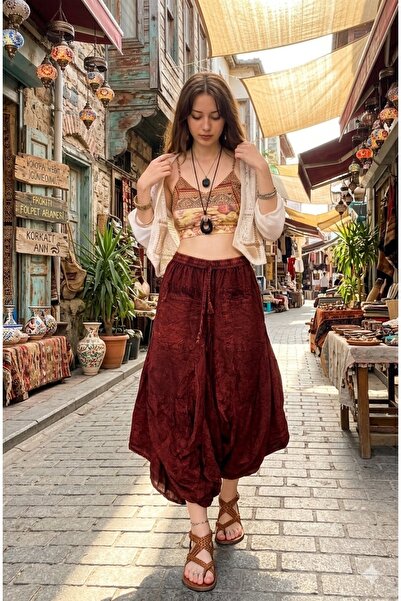 AYASOFYA OTANTIK Women's Indian Elastic Waist Bag Pocketed 100% Cotton Shalwa...