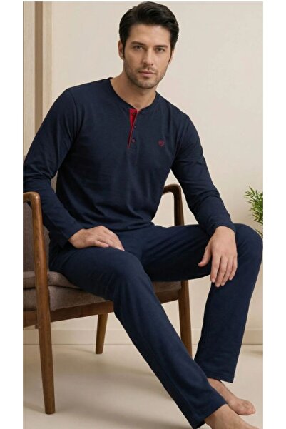 Espuar Men's Cotton Long Sleeve Half-Buttoned Pajama Set