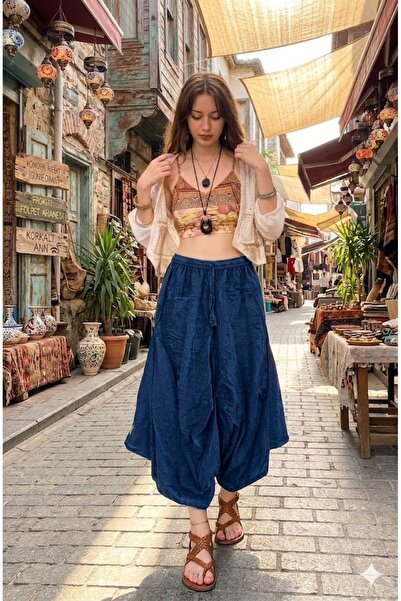 AYASOFYA OTANTIK Women's Indian Elastic Waist Bag Pocketed 100% Cotton Shalwa...