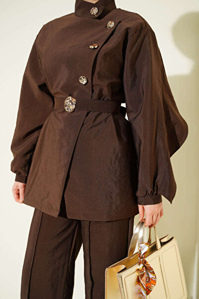 Burcia Gold Buttoned Shoulder Ruffle Parachute Double Set