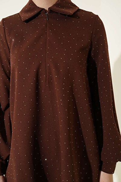 Burcia Shirt Collar Stone Decorated Double Set