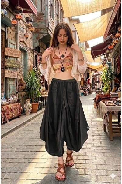 AYASOFYA OTANTIK Women's Indian Elastic Waist Bag Pocketed 100% Cotton Shalwa...