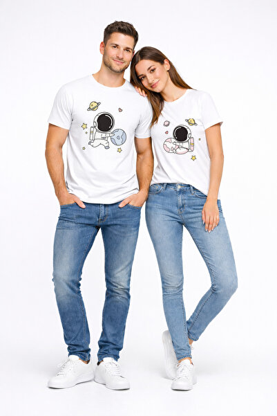 NEVERMIND Μπλουζάκι για ζευγάρια Astronaut με τύπωμα oversized Unisex Partner...