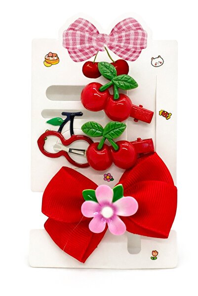 MakeWell Κλιπ μαλλιών με κορδέλα σε σχήμα κερασιού, κόκκινο φιόγκο και λεπτομ...