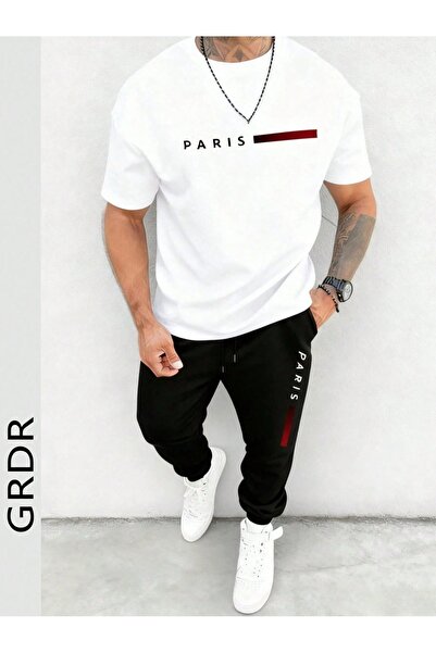 puolikuu Men's Oversized Tracksuit Set - Parisbmba Printed Tshi̇rt - Eşortman