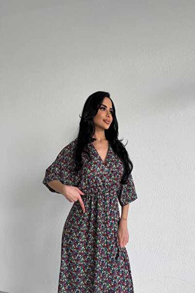 KAMACI BUTİK Kruvaze Collar Belden Elastic Dress