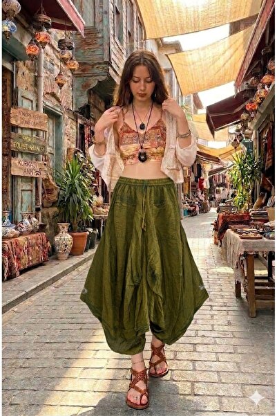 AYASOFYA OTANTIK Women's Indian Elastic Waist Bag Pocketed 100% Cotton Shalwa...