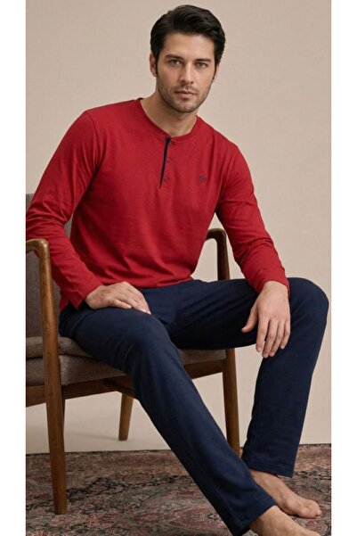 Espuar Men's Cotton Long Sleeve Half-Buttoned Pajama Set