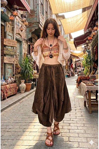 AYASOFYA OTANTIK Women's Indian Elastic Waist Bag Pocketed 100% Cotton Shalwa...